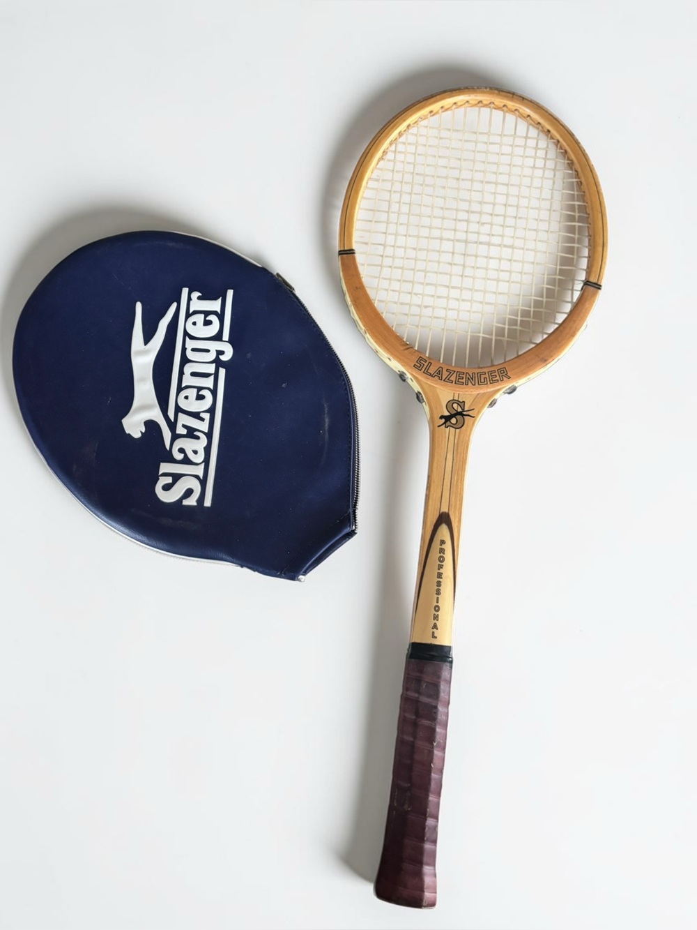 Vintage Slazenger Wooden Tennis Racquet Professional w Cover